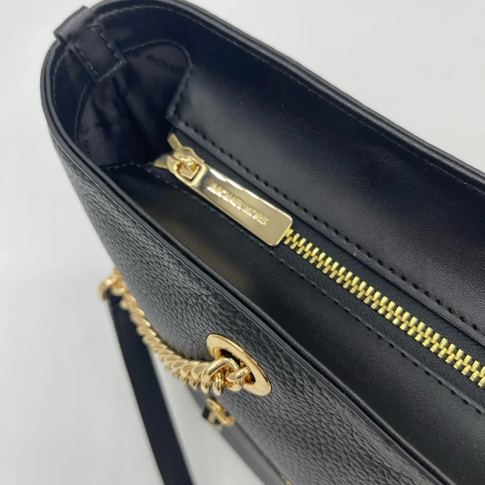 Michael Kors Jet Set Medium Front Zip Pocket Chain Top Zip Tote Bag Black